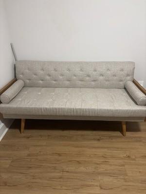 Mid Century Modern Tufted Fabric Sofa Beige