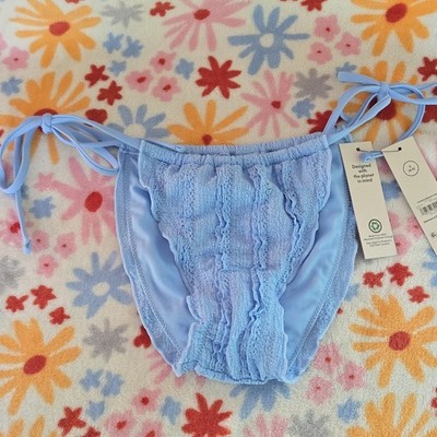 No Boundaries Women s Cheeky High Leg Ruffle Swim Bottoms S (4-6) Blue 1 Pack