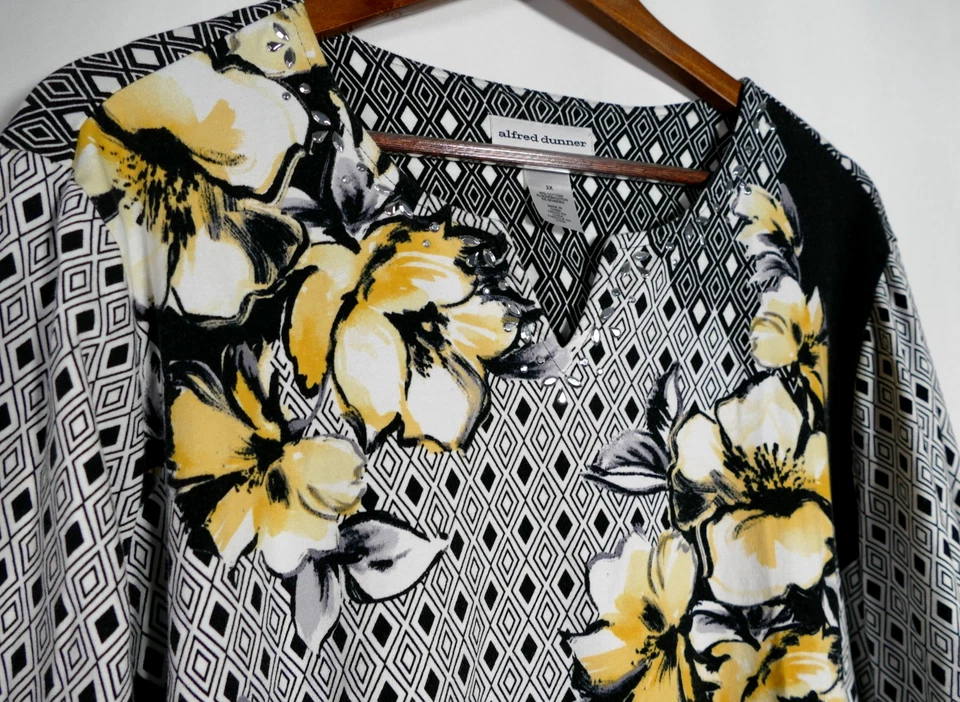 Alfred Dunner Womens Geometric Floral Pullover Top Size 2X Stretch Office Artsy - Image 3 of 4