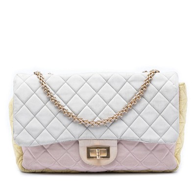Chanel Tricolor Matelassé Grosgrain Satin Reissue 2.55 einfache Klappe 227