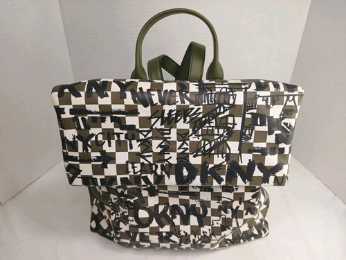 DKNY Olive Green Tilly Graffiti Fold Backpack - Picture 2 of 24
