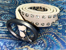 Free People White Rhinestone Studded Fashion Belt Silver Tone Buckle Size M