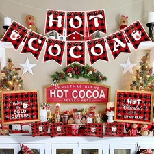 Hot Cocoa Bar Decoration Kit Snowflake Hot Cocoa Bar Banner Christmas Hot Cho...