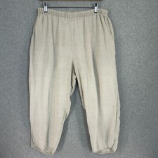 Vintage Flax Linen Pants Jeanne Engelhart Size Medium Tan Cream FLAWED Lagenlook