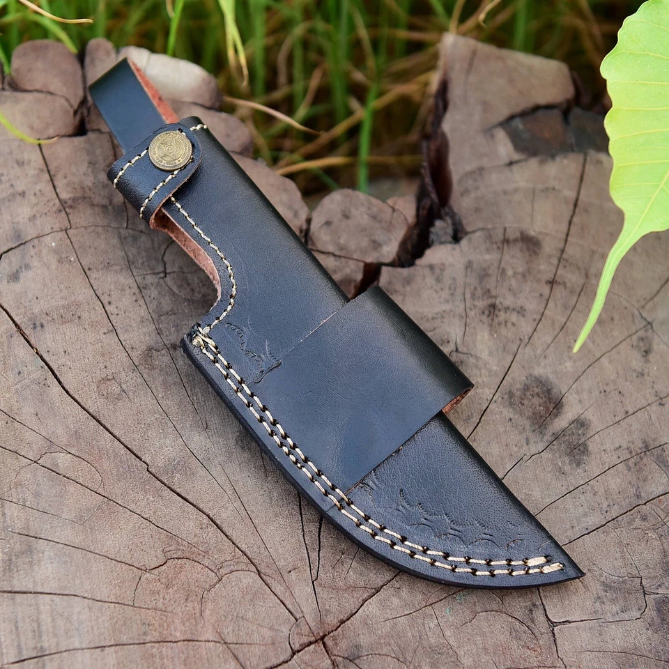 Cuchillo de hoja fija hecho a mano funda de cuero negro funda Scout cuchillo funda Foto 4 de 4