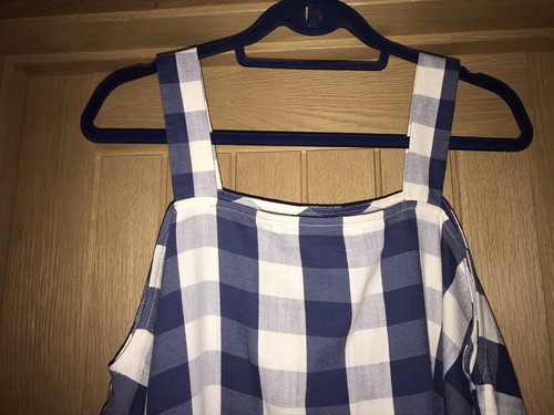 Topshop Tall Blue Gingham Check Mini Smock Dress UK 10 Cold Shoulder - Picture 4 of 12