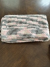 Baby New Handmade Big Chunky Pink  Gray Knit Baby Blanket