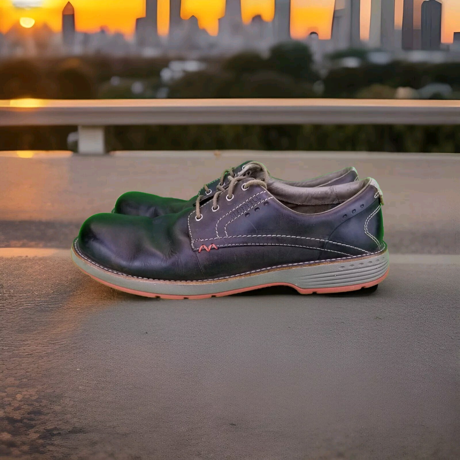 ✅Merrell Realm DARK EARTH Scarpe Pelle Marrone Uomo 14 Comfort Oxford J42145