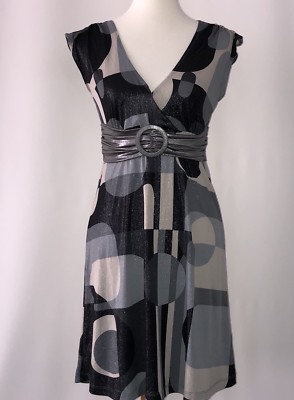 gray empire waist dress Fire Los Angeles Women's Dress Empire Waist Stretch Gray/Black Belted Size  Med