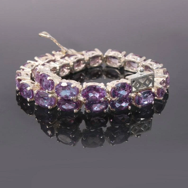 Pulsera Alejandrita Corte Ovalado 7x5mm Pulsera Tennis Pulsera Cambiante de Colores Foto 4 de 4