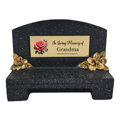 In liebevoller Erinnerung an Gedenkbank mit Rosenmotiv schwarz/gold (UV BEDRUCKT)