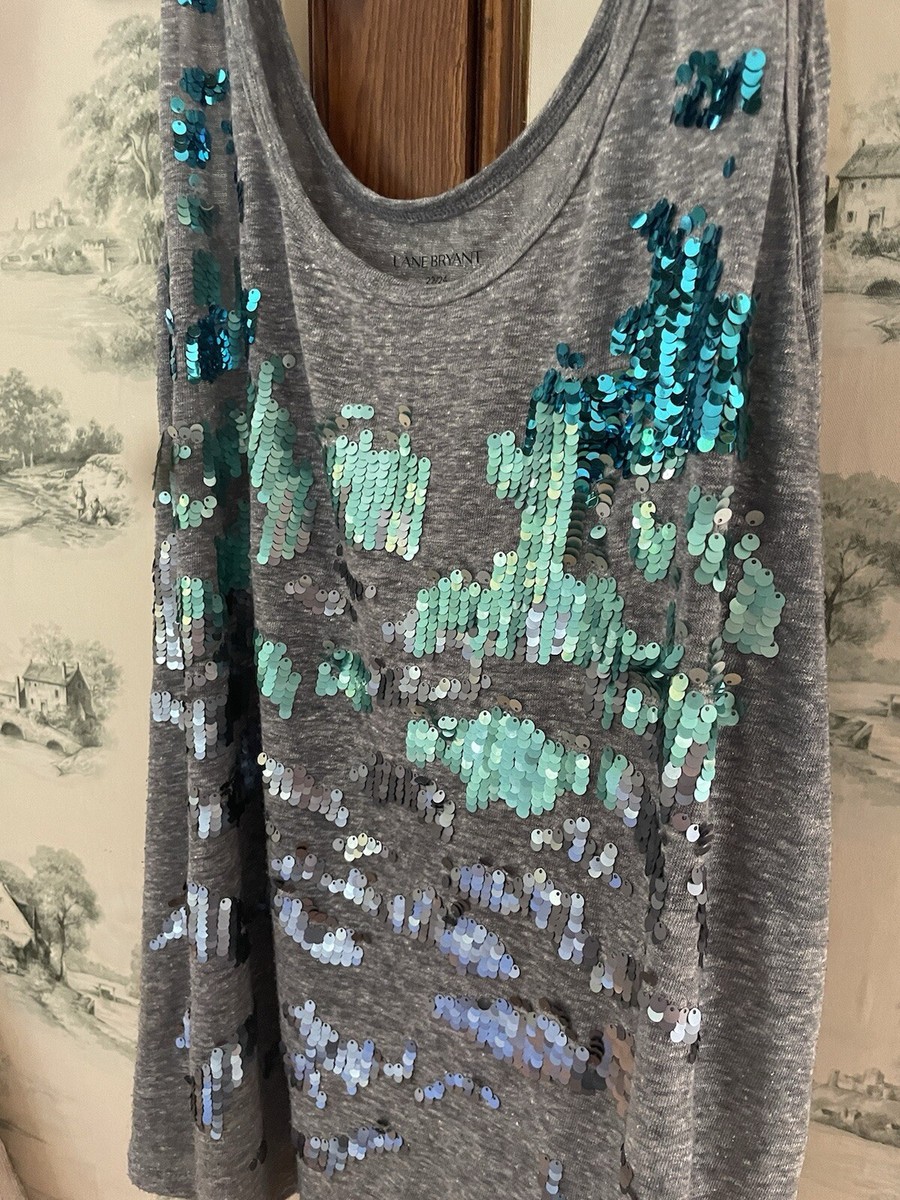 Lane Bryant Gray Tank Top Rare Mermaid Blue Sequin Front Size 22