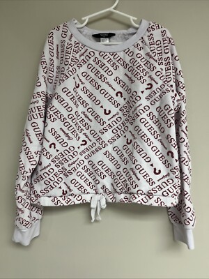 Guess Kids Girls L (14) Allover Print Long Sleeve  Cropped Tie Front  Sweatshirt