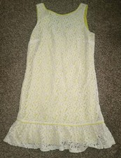 Ann Taylor Loft Size 6 NWT White Eyelet  Sleeveless Yellow Lined Dress