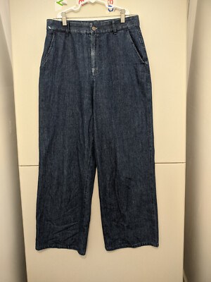 Jenni Kayne Jeans Womens 6 Blue Wide Leg Ankle Slash Pocket 100% Cotton Denim