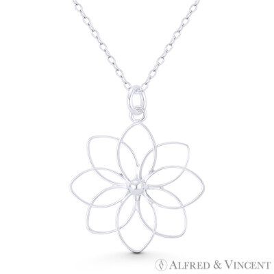 8-Blech LIly Blume Cutout Charm 29x24mm Damen Anhänger in .925 Sterlingsilber