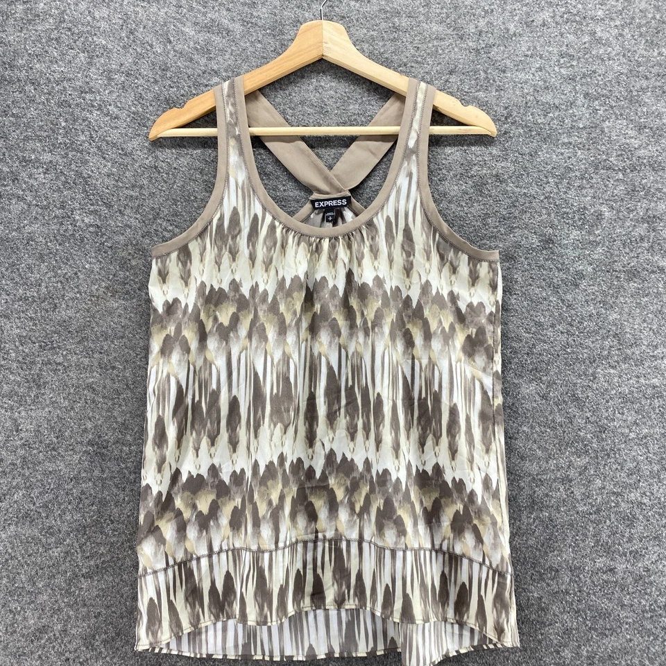 Blusa Express Mujer S Pequeña Gris Geométrica Sin Mangas Espalda Corredora Cuello Redondo Foto 3 de 4