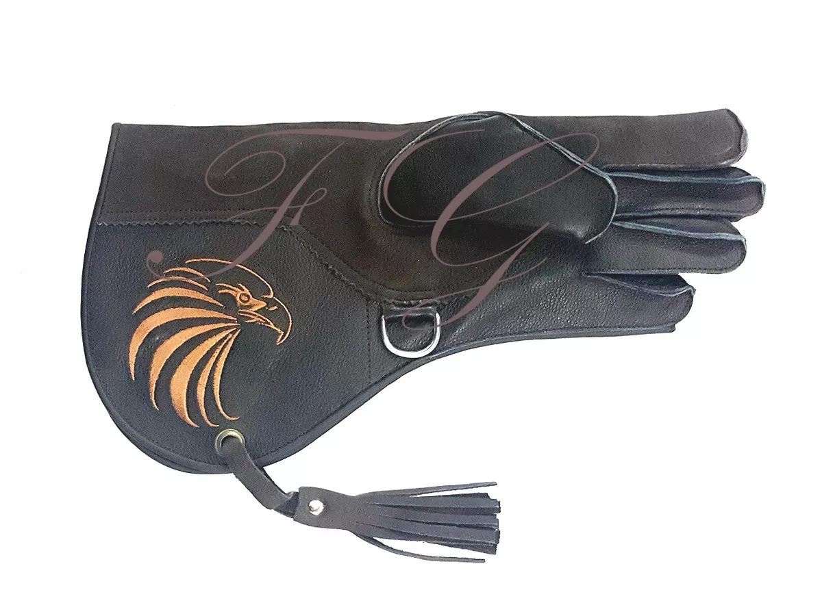 FALCONRY COWHIDE + NUBUCK LEATHER GLOVES WITH EMBROIDERY LOGO ( L ) 13 INCH