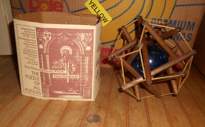 The Philosophers Knot Wooden Handblown Cobalt Blue Glass Puzzle Futuristix Boxed