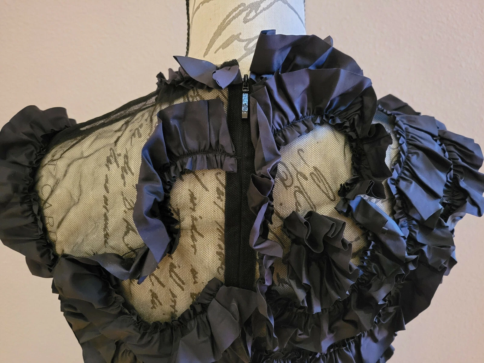 Abito in tulle Moncler Simone Rocha nero trasparente inserto arricciato nuovo con etichette