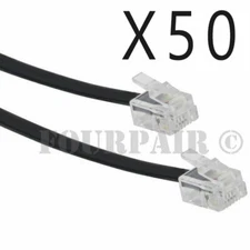 50 Pack Lot - 7ft Telephone Line Cord Cable 6P4C RJ11 DSL Modem Fax Phone Black