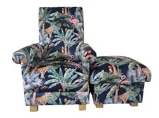 Jungle Animals Velvet Fabric Adult Chair & Footstool Armchair Safari Leopards