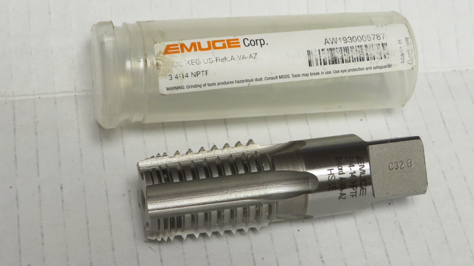 EMUGE 3/4-14 NPTF, 5 FLUTES, COBALT, INTERRUPTED THREAD PIPE TAP, 3-1/4 ...