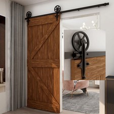 4FT-20FT Big Spoke Wheel Sliding Barn Door Hardware Kit For Single/Double Door