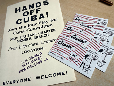 RUBY CAROUSEL CLUB BUS.CARDS/5+OSWALD FLYER 544 CAMP FAIR PLAY for CUBA REPROS/2