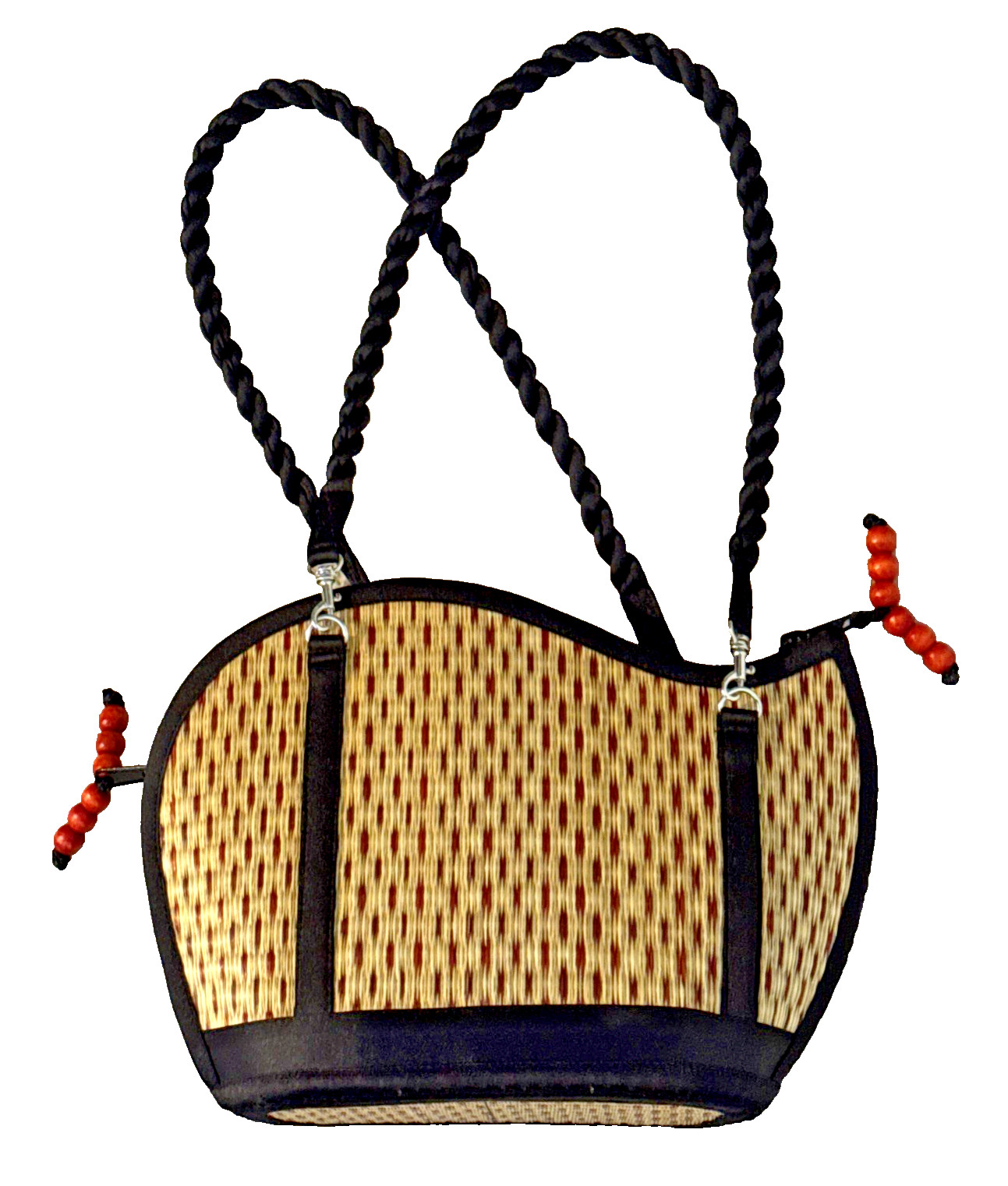 Saraye Kiri Wave Bag Baskets Of Cambodia Weaves Black Trim Orange Beads