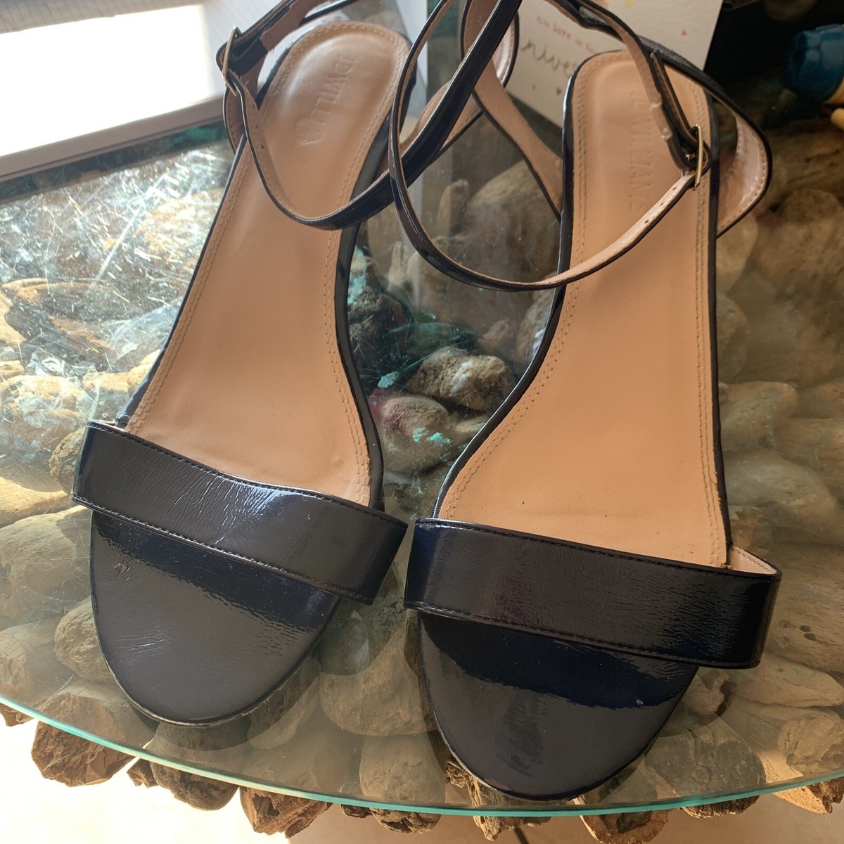 LADIES JD WILLIAMS NAVY BLUE STRAPPY PATENTY SANDALS SIZE EEE