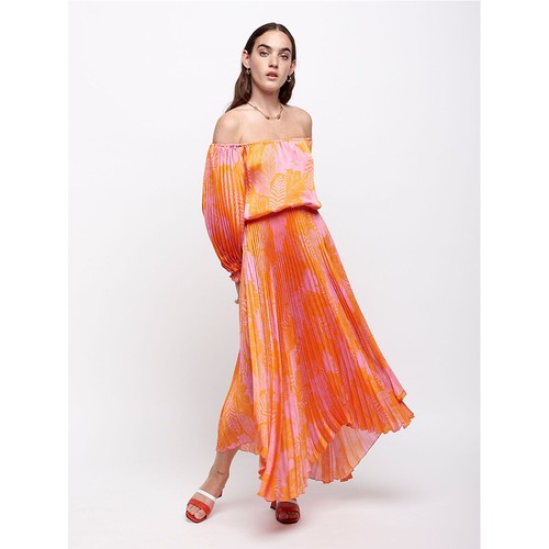 Abito donna Sfizio 20FE617538944 plissè vestito lungo fantasia 46 arancione  | eBay