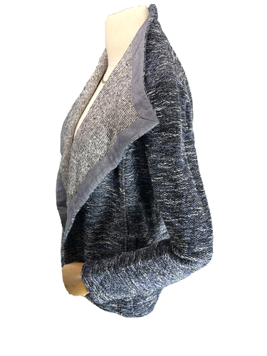 Vince Blazer Jacke Damen XS blau grau Tweed vorne offen übertriebener Kragen - Bild 2 von 12