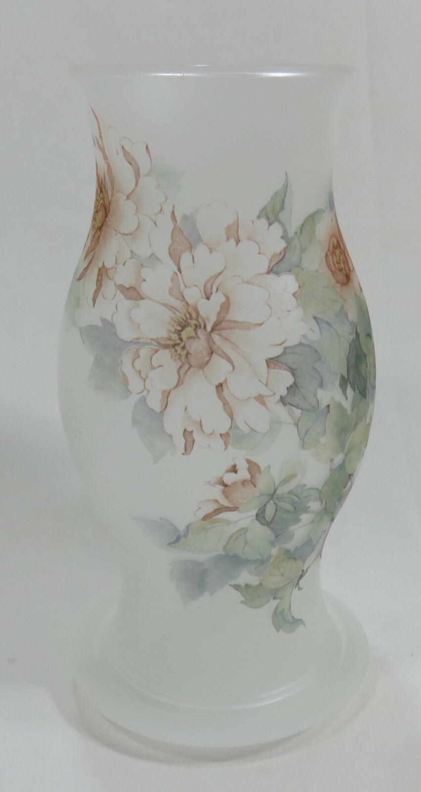 Vintage Hurricane Taper Candle Holder Frosted Glass with Floral Design