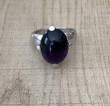 Sterling Silver Oval Amethyst Solitaire High Mounted Ring Sz 7.25
