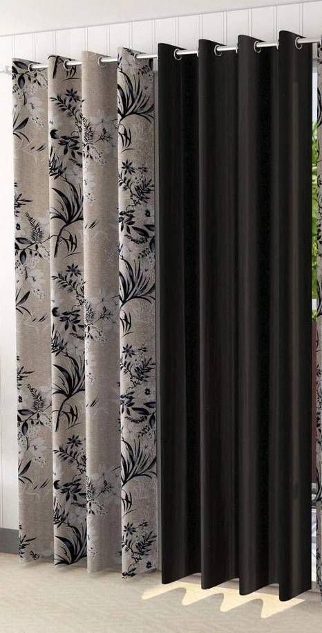 Juego de 3 cortinas de ventana de puerta con ojal estampado floral 5 7 9 pies gris Foto 3 de 4