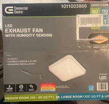 Commercial Electric 80/110 CFM Bathroom Exhaust Fan LED Light Humidity Sensing