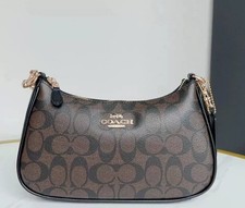 NWT COACH CA548 Teri Shoulder Bag In Signature Canvas Gold/Black Free Shipping