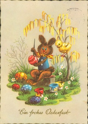 Happy Easter, Easter Bunny Painted Eggs, Artist Postcard