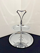 Vintage MCM Kromex brand round 2 tier tidbit tray chrome w crimped embellishment