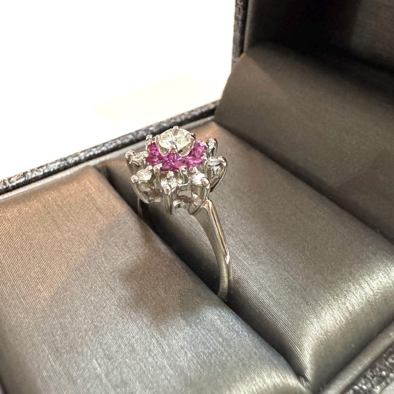 Natural Diamond & Ruby Solid 14k White Gold Doubl… - image 3