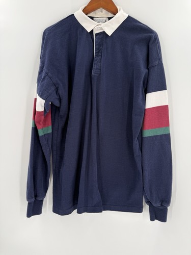 Vintage Thatcher & Cross Rugby Shirt LARGE Striped 90s USA Long Sleeve Polo - Picture 5 of 14