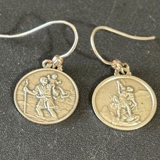 925 St Christopher/Michael Earrings w/800 Silver French Hook Signed Sito