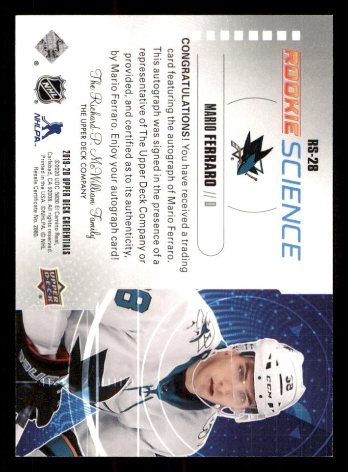 2019-20 Upper Deck Credentials Rookie Science AUTO #RS28 Mario Ferraro D - Image 2 of 2