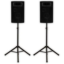 Acoustic Audio PA-500X Passive 800W 3-Way Speaker Pair and Stands DJ Studio Home