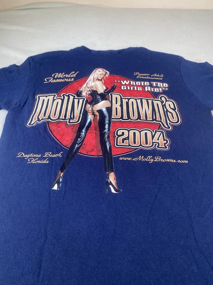 Camisa De Colección Molly Browns Para Hombres L Azul 2004 Strip Club Promo Pin Up Stripper Y2K Foto 2 de 4