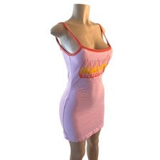 Women M UO Urban Outfitters Burnout Ringer Mini Tank Dress Pink Bodycon Y2K 90s