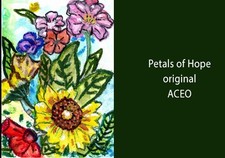 Pétales d'espoir ACEO peinture originale bouquet de fleurs ATC junk journal