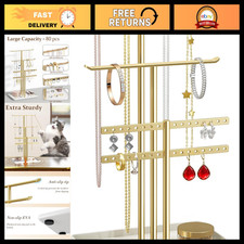 Jewelry Stand Organizer - 14.5" Sturdy Holder for 80 Pcs, Gold Necklace Earrin