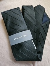 MICHAEL KORS Cameron Black On Black Stripe Silk Blend Neck Tie NWT 2MKC23-1069